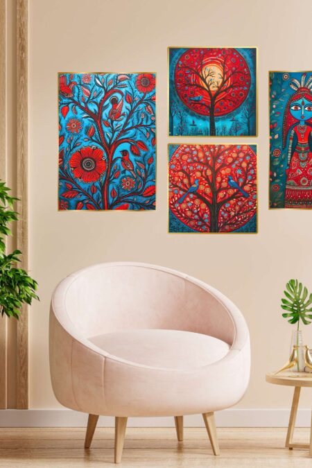 Set of Four Wall Paintings for Wall Dacoration Golden Framed Wall Paintings for Living Room & Bedroom Wall Art for Home Decoration & Office Wall Décor (13x10 inch CH-GD4-9)