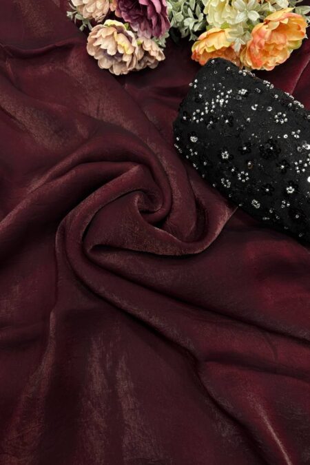 Women's Rich Wine Tissue Silk Saree with All-Over Sequin Embroidered Blouse Piece