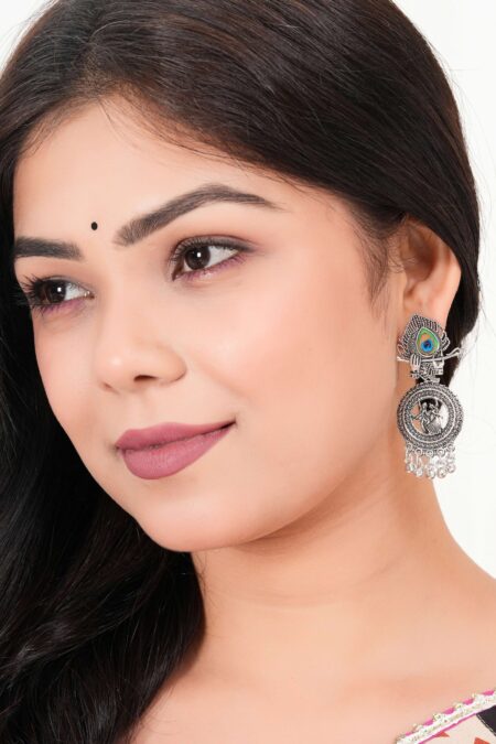 Earrings For Women AZ838-OXidised Traditional Radha Krishna | Silver Beads Ethnic Jhumka/Jhumki