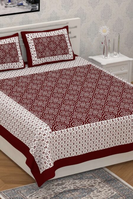 Rajasthani Traditionally Printed Cotton Doublebed Bedsheet With Pack of 2 Pillow Covers