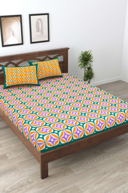 Rajasthani Traditionally Printed Cotton Doublebed Bedsheet With Pack of 2 Pillow Covers