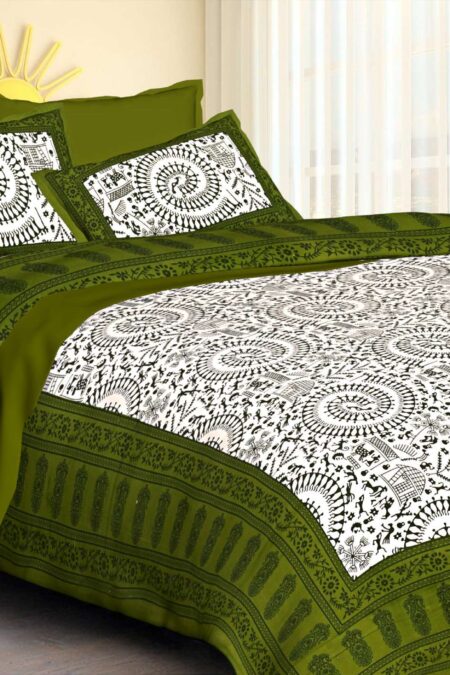 Rajasthani Traditionally Printed Cotton Doublebed Bedsheet With Pack of 2 Pillow Covers