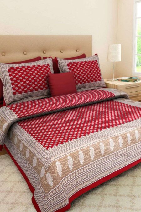Rajasthani Traditionally Printed Cotton Doublebed Bedsheet With Pack of 2 Pillow Covers