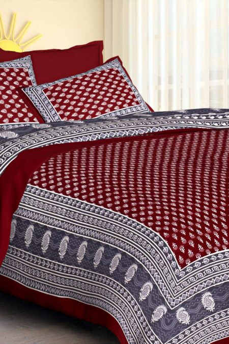 Rajasthani Traditionally Printed Cotton Doublebed Bedsheet With Pack of 2 Pillow Covers
