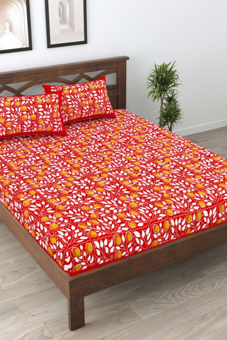 Rajasthani Traditionally Printed Cotton Doublebed Bedsheet With Pack of 2 Pillow Covers