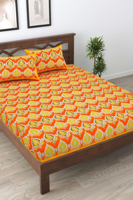 Rajasthani Traditionally Printed Cotton Doublebed Bedsheet With Pack of 2 Pillow Covers