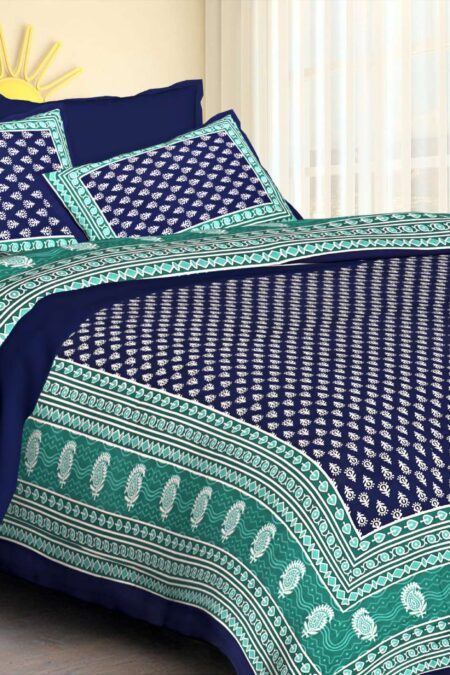 Rajasthani Traditionally Printed Cotton Doublebed Bedsheet With Pack of 2 Pillow Covers