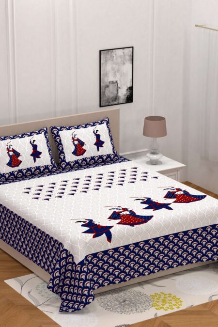 Jaipuri printed cotton double bedsheet with two pillow covers